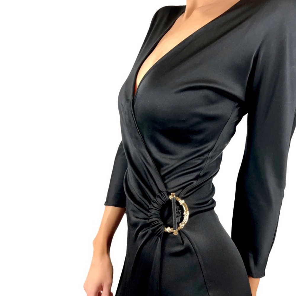Authentic Gucci Black Wrap Dress with Bamboo Buckle Closure
